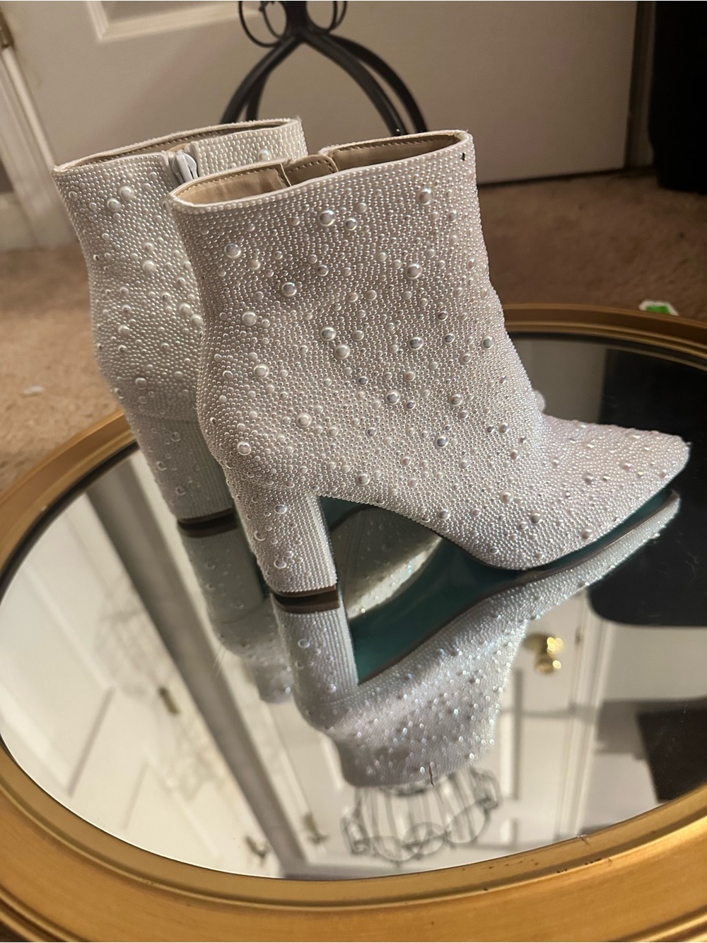 Betsey Johnson Women's Pearl Decorated Ankle Books- Great Condition! Size 7.5